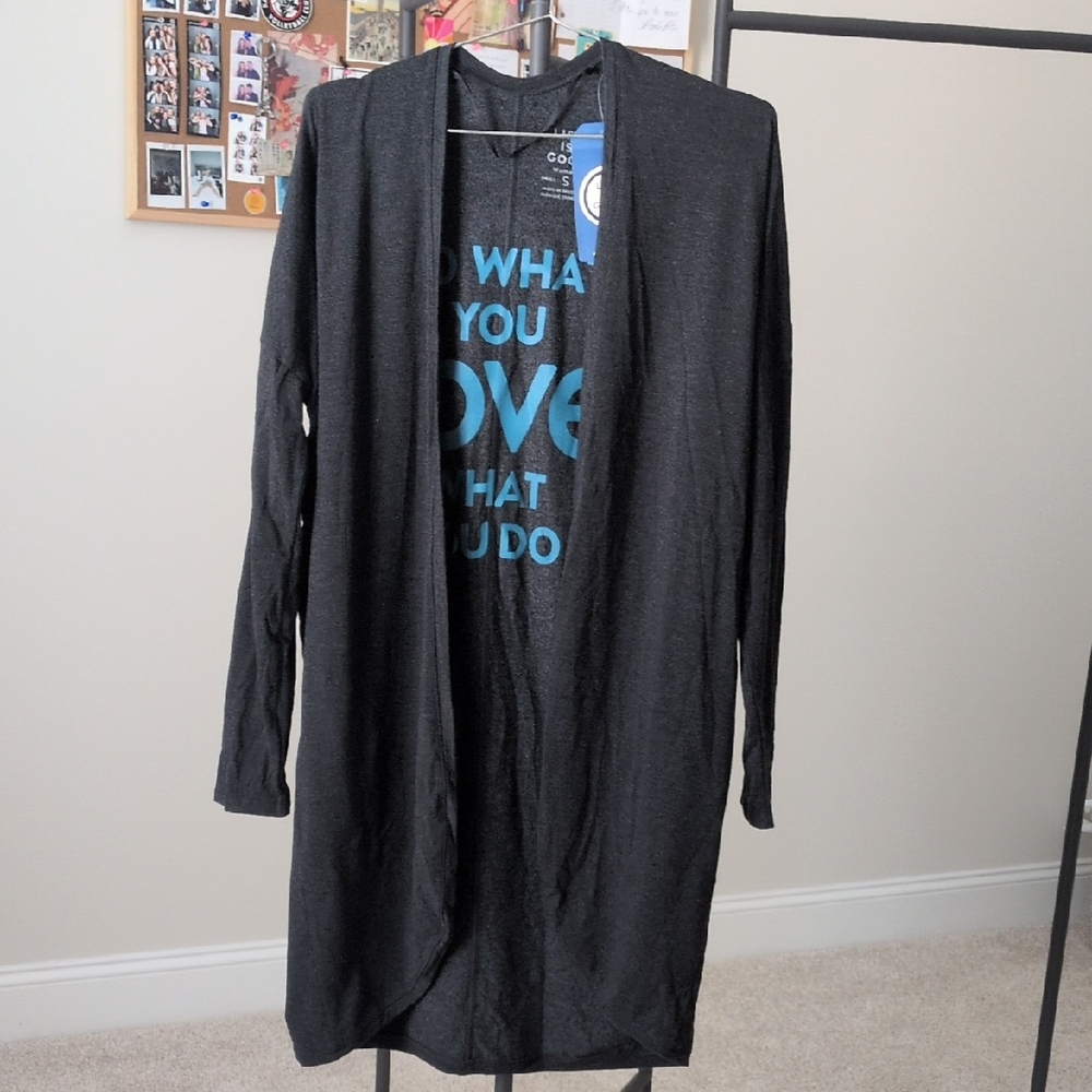 Life Is Good Women's Charcoal Open Front Cardigan Size Small NWT